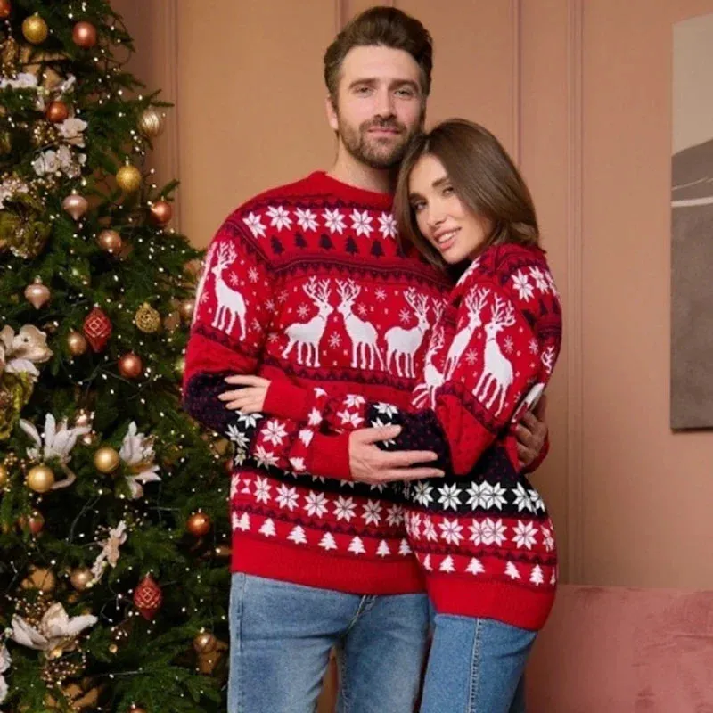 Thicken Knitwear Soft Loose Xmas Jumpers New 2023 Winter Couples Christmas Matching Outfits Women Men Unisex Knit Sweaters Warm