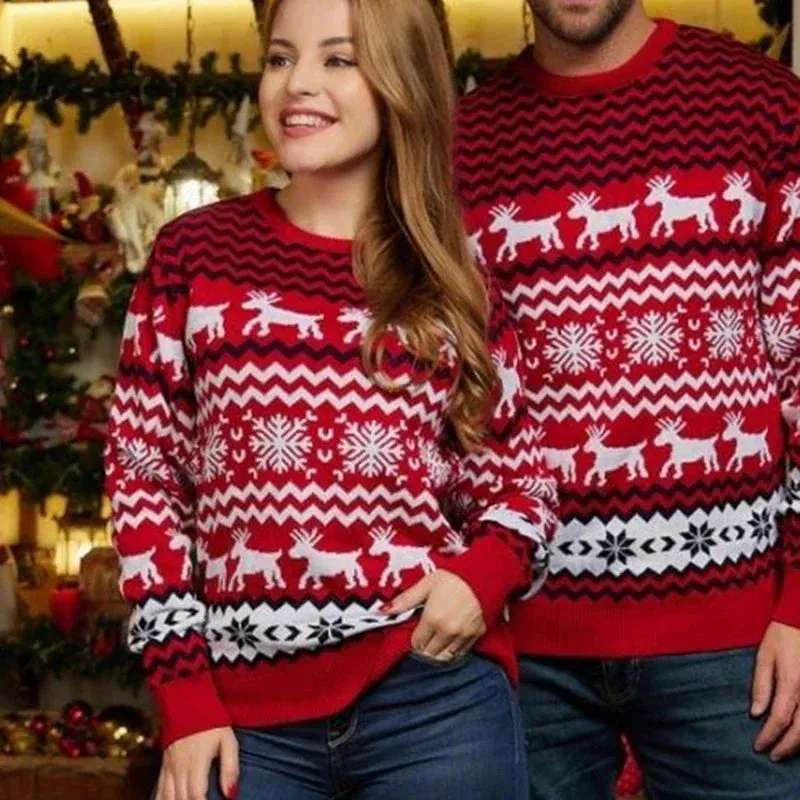 Thicken Knitwear Soft Loose Xmas Jumpers New 2023 Winter Couples Christmas Matching Outfits Women Men Unisex Knit Sweaters Warm