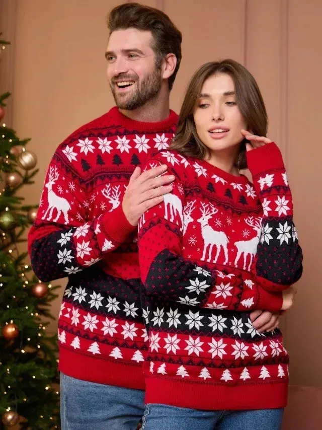 Thicken Knitwear Soft Loose Xmas Jumpers New 2023 Winter Couples Christmas Matching Outfits Women Men Unisex Knit Sweaters Warm
