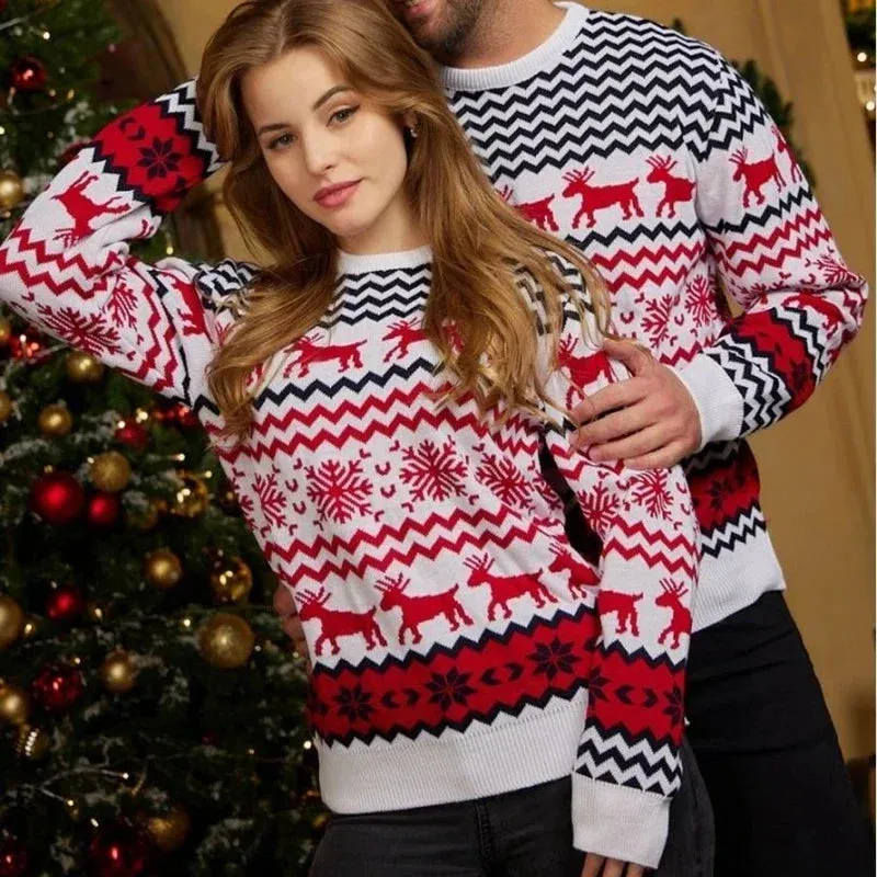 Thicken Knitwear Soft Loose Xmas Jumpers New 2023 Winter Couples Christmas Matching Outfits Women Men Unisex Knit Sweaters Warm