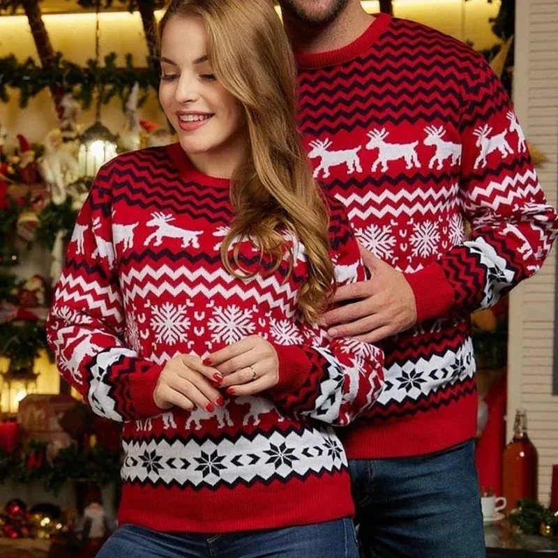Thicken Knitwear Soft Loose Xmas Jumpers New 2023 Winter Couples Christmas Matching Outfits Women Men Unisex Knit Sweaters Warm