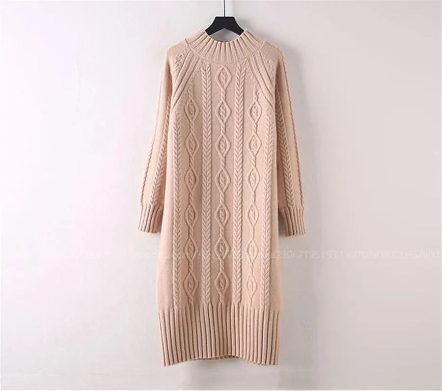 Winter Thicken Plush Velvet Lined Sweater Dress Women's Fall Half Turtleneck Rib Knit Bottom Dresses Elegant Warm Vestido Midi