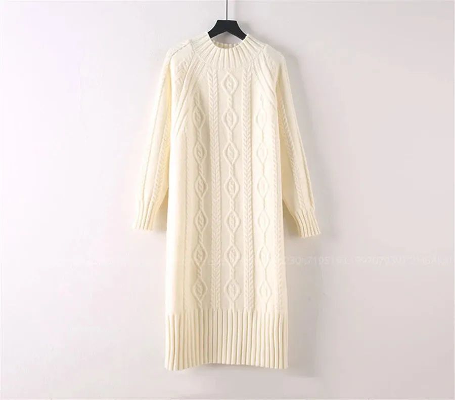 Winter Thicken Plush Velvet Lined Sweater Dress Women's Fall Half Turtleneck Rib Knit Bottom Dresses Elegant Warm Vestido Midi