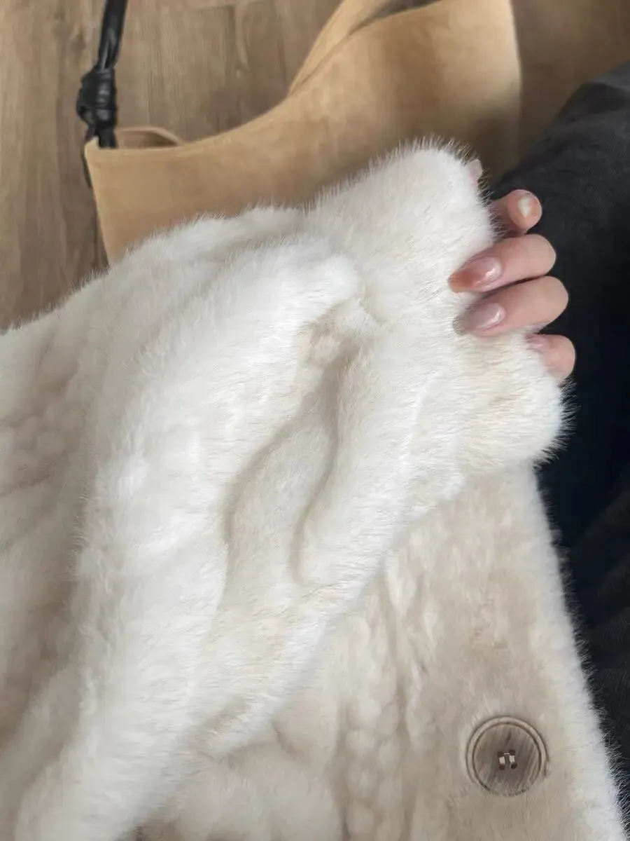 Winter Warm Faux Mink Fur Long Coats Women Korean Thicken Cotton Padded Lined Jackets Single Breasted Loose Rabbit Plus Abrigos