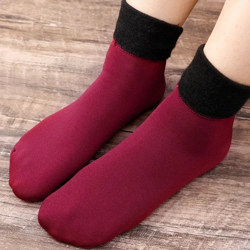 Winter Warm Women Socks Soft Thicken Thermal Plush Socks Girls Solid Color Velvet Wool Snow Boots Floor Socks Home Sleeping Sock