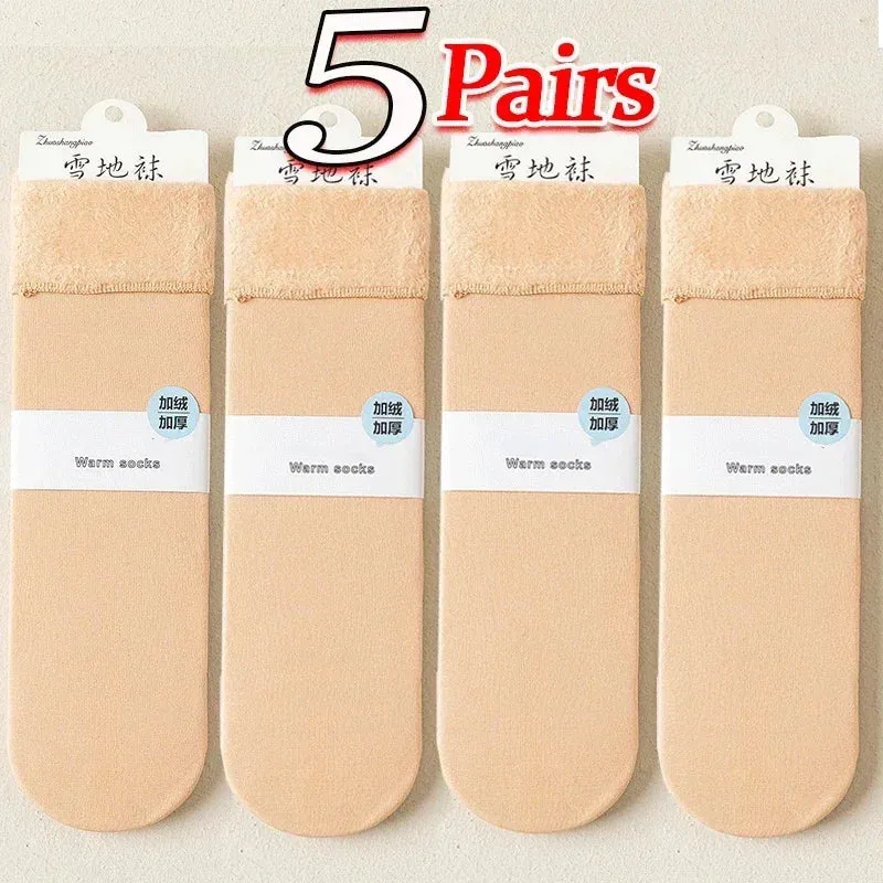 Winter Warm Women Socks Soft Thicken Thermal Plush Socks Girls Solid Color Velvet Wool Snow Boots Floor Socks Home Sleeping Sock