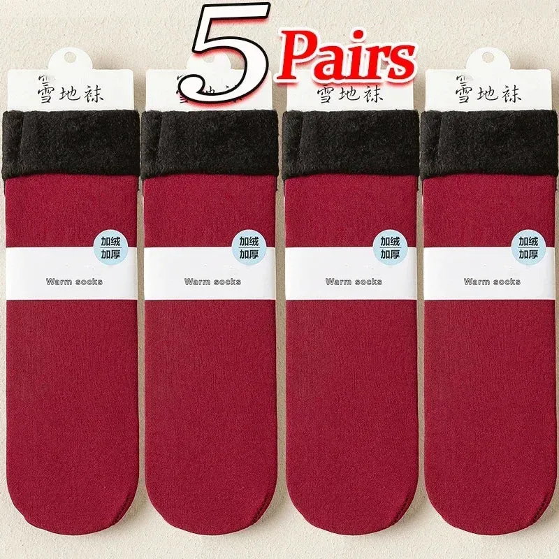 Winter Warm Women Socks Soft Thicken Thermal Plush Socks Girls Solid Color Velvet Wool Snow Boots Floor Socks Home Sleeping Sock