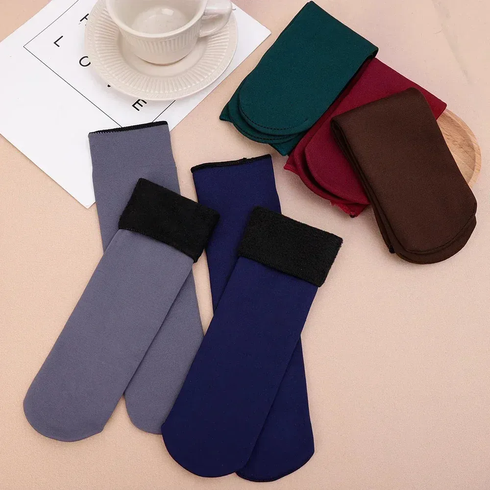 Winter Warm Women Socks Soft Thicken Thermal Plush Socks Girls Solid Color Velvet Wool Snow Boots Floor Socks Home Sleeping Sock
