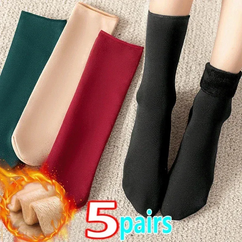 Winter Warm Women Socks Soft Thicken Thermal Plush Socks Girls Solid Color Velvet Wool Snow Boots Floor Socks Home Sleeping Sock