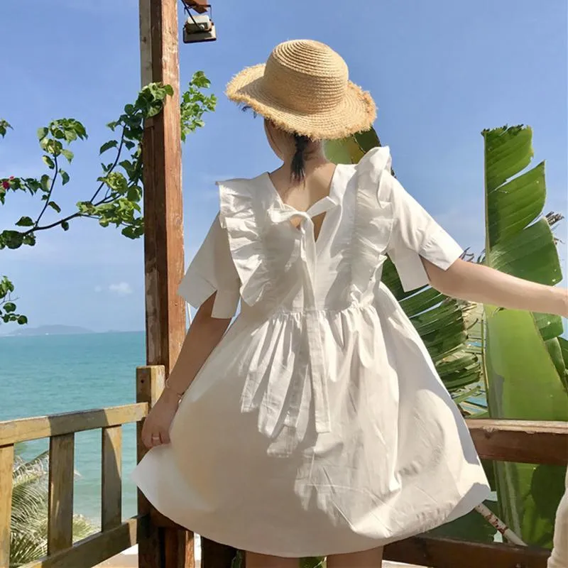 Women's Back Drawstring Ruffles Dress