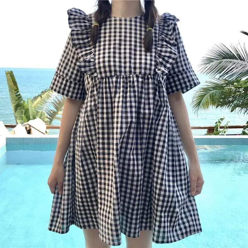 Women's Back Drawstring Ruffles Dress