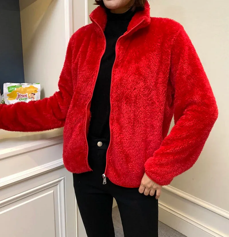 Women's Polar Fleece Lined Sherpa Jacket Long Sleeve Full Zip Soft Warm Sweatshirt Outdoor Warmth  Thicken Plush Clothes ouc1233