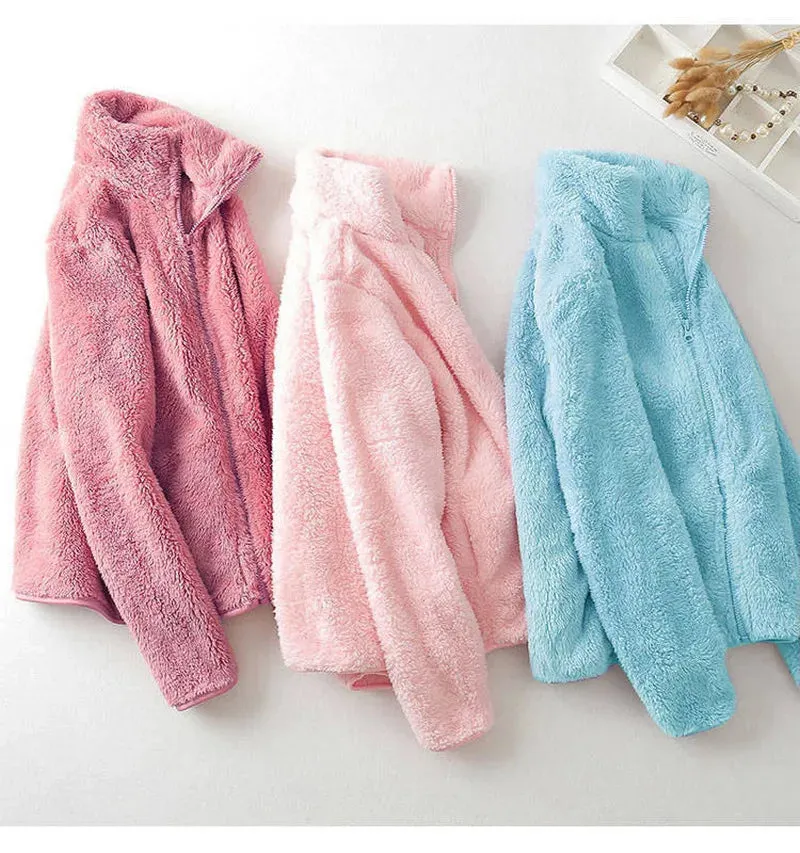 Women's Polar Fleece Lined Sherpa Jacket Long Sleeve Full Zip Soft Warm Sweatshirt Outdoor Warmth  Thicken Plush Clothes ouc1233