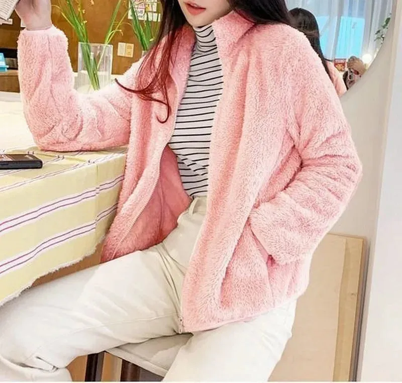 Women's Polar Fleece Lined Sherpa Jacket Long Sleeve Full Zip Soft Warm Sweatshirt Outdoor Warmth  Thicken Plush Clothes ouc1233