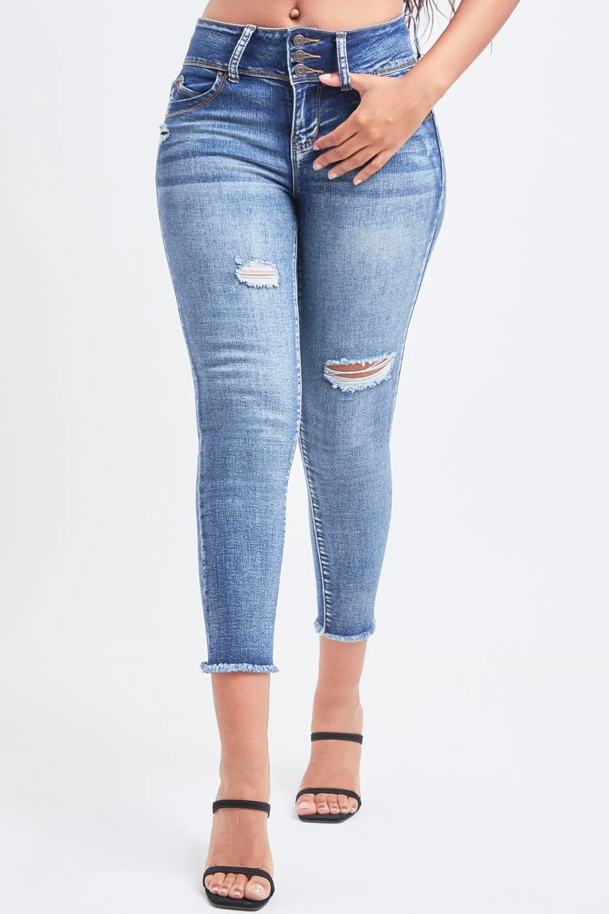 Women's WannaBettaButt 3-Button  Fray Hem Flood
