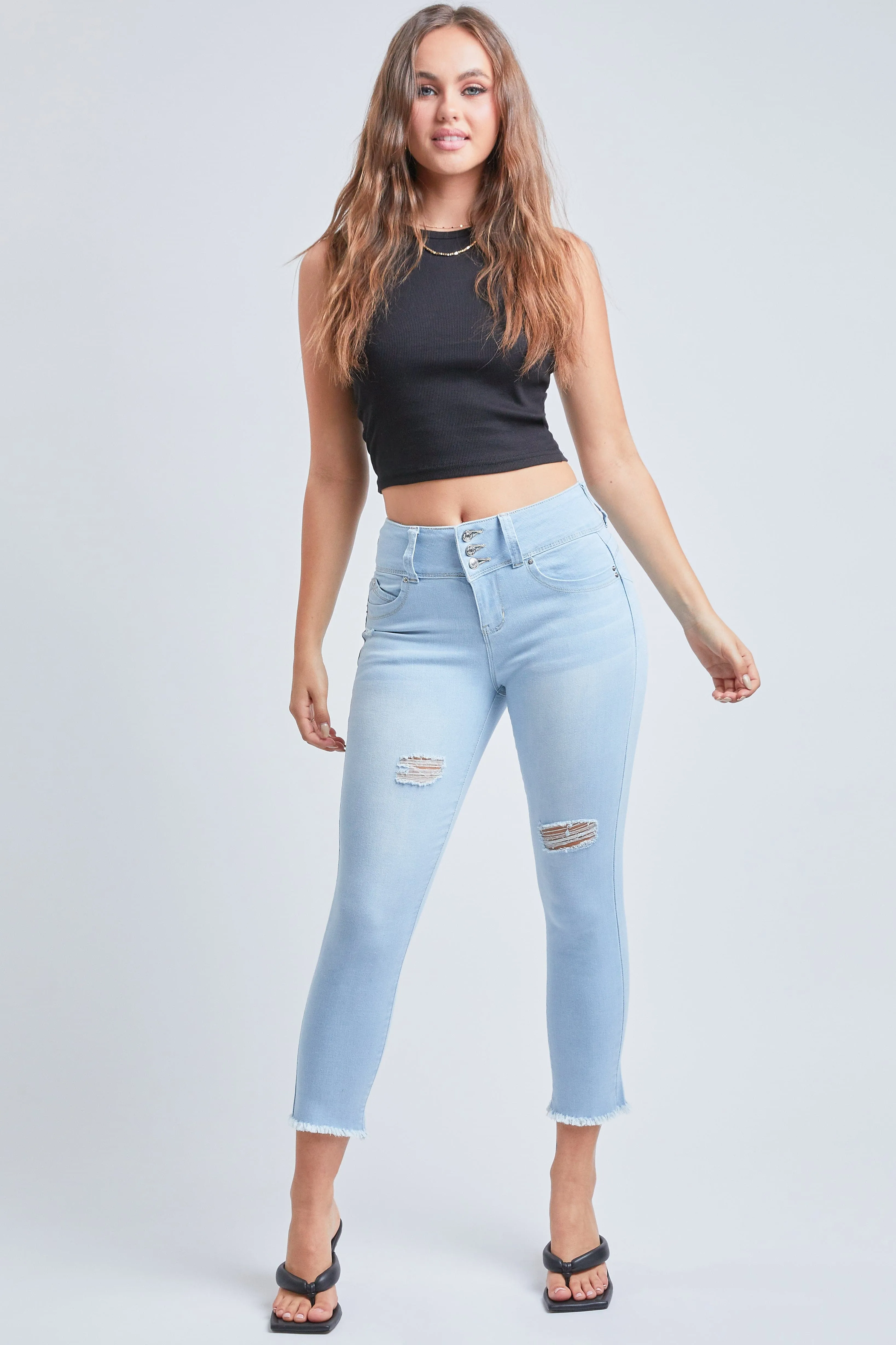 Women's WannaBettaButt 3-Button  Fray Hem Flood