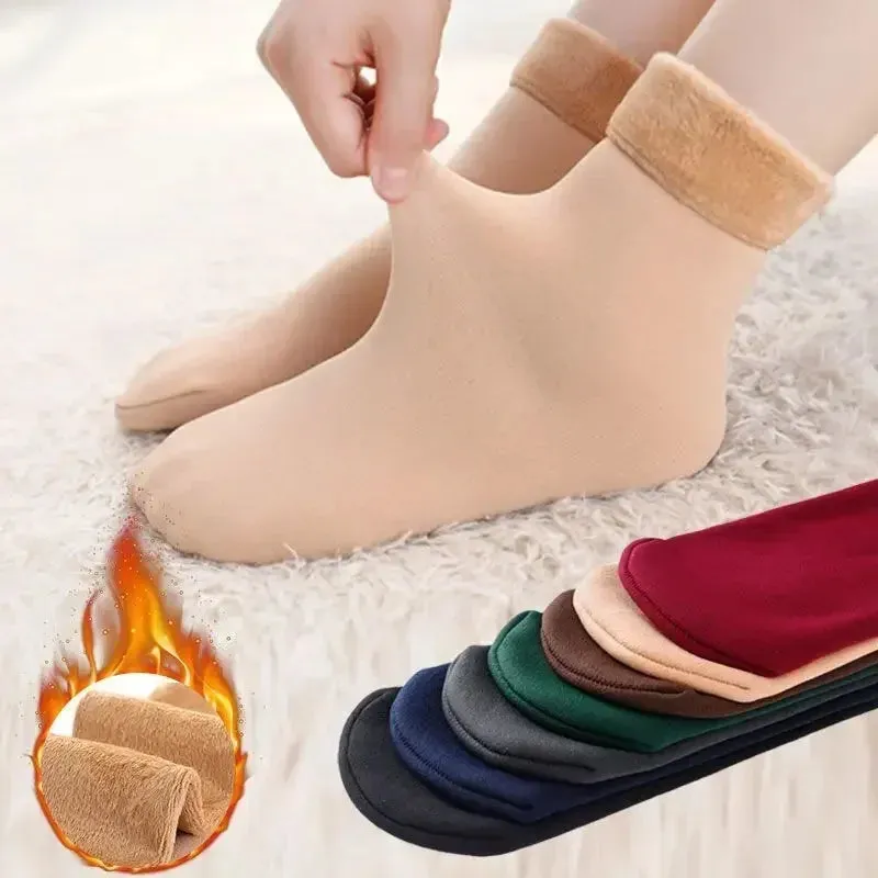 Women's Winter Boots Thermal Socks Velvet Thicken Wool Fleece Snow Stocking Soft Sleeping Home Floor Harajuku Medium Tube Sock