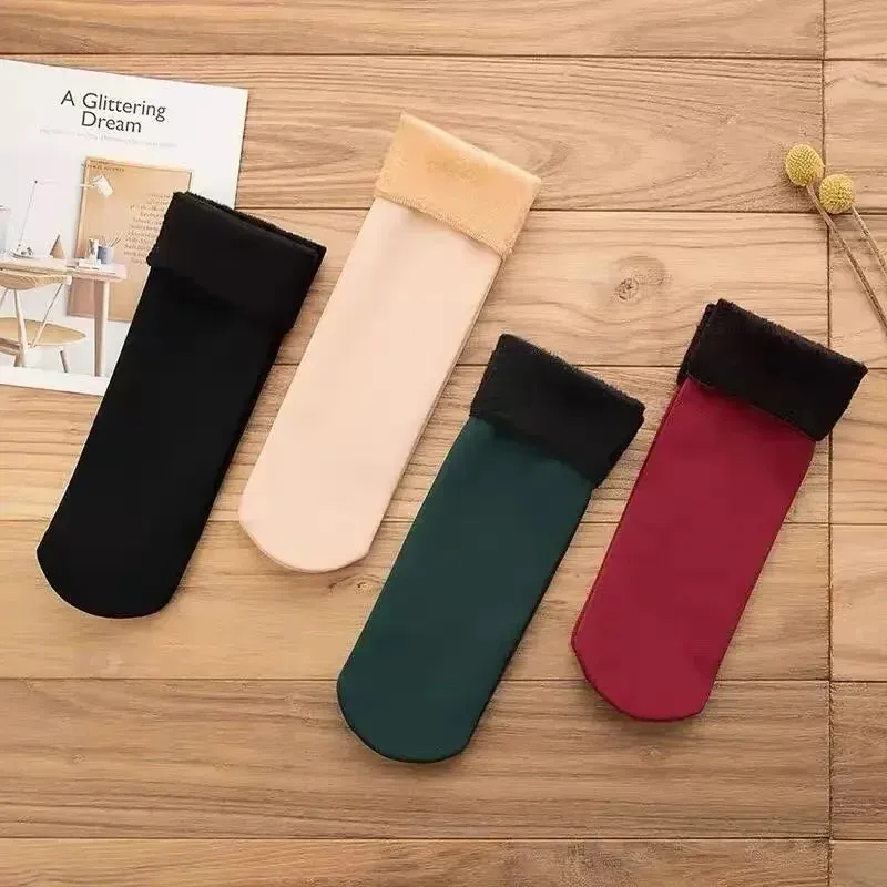 Women's Winter Boots Thermal Socks Velvet Thicken Wool Fleece Snow Stocking Soft Sleeping Home Floor Harajuku Medium Tube Sock