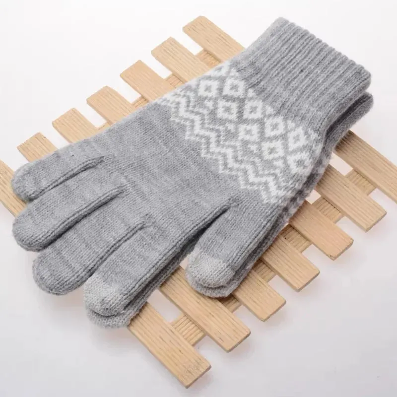 Wool Knitted Winter Gloves Women Men TouchScreen Warm Stretch Mittens Imitation Wool Full Finger Guantes Crochet Luvas Thicken