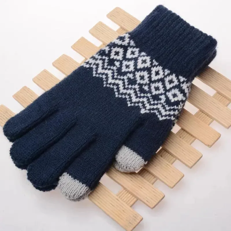 Wool Knitted Winter Gloves Women Men TouchScreen Warm Stretch Mittens Imitation Wool Full Finger Guantes Crochet Luvas Thicken