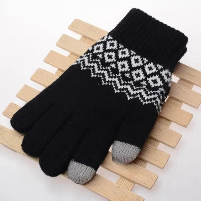 Wool Knitted Winter Gloves Women Men TouchScreen Warm Stretch Mittens Imitation Wool Full Finger Guantes Crochet Luvas Thicken